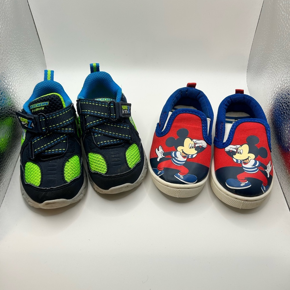 Toddler Size 5 Shoes Bundle Skechers Light Up + Mickey Mouse